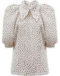 Julia Allert - Neutrals Designer Polka Dot Puff Sleeve Blouse - Lyst