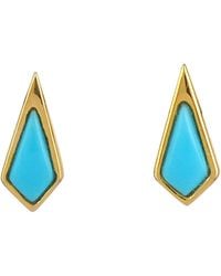 Artisan - 18k White Gold Pave Turquoise Stud Earrings Handmade Jewelry - Lyst