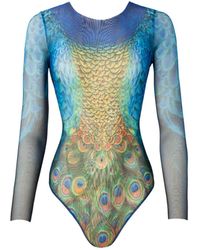 Rodasoleil Smart Swimwear - Tan-Through Mesh One-Piece Swimsuit With Sleeves Peacock Mayura - Lyst