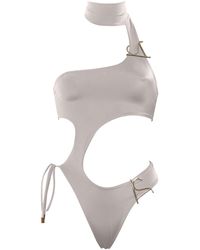 ANTONINIAS - Neutrals Dulcesa Cut-out One-piece Swimwear With Golden Details In Beige - Lyst