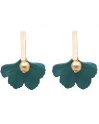 Soli & Sun - The Daphne Gold Bar & Emerald Ginkgo Statement Earrings - Lyst