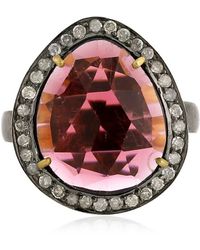 Artisan - 18k Yellow Gold Silver With Pear Cut Tourmaline Gemstone & Pave Diamond Cocktail Ring - Lyst