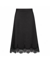 Yumi' - Satin Midi Skirt With Lace Trims - Lyst