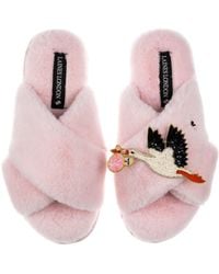 Laines London - Classic Laines Slippers With Baby Girl Stork Brooch - Lyst