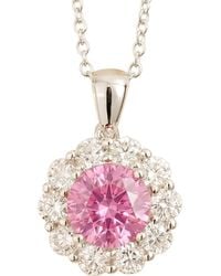 Juvetti - Floret Pastel Sapphire Round & Diamond Halo Pendant Necklace - Lyst