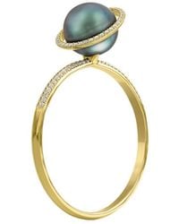1986 Space Planet Saturn Black Tahitian Gold & Diamonds Ring - Metallic