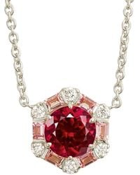 Juvetti - Melba Ruby, Sapphire & Diamond Halo Hexagon Pendant Necklace - Lyst