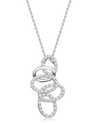 Genevive Jewelry - Cz Sterling Rhodium Plated Shiny Oval Swirl Pendant - Lyst