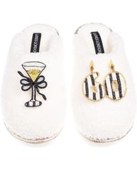 Laines London - Teddy Closed Toe Slippers With Stripe 60Th Birthday & Champagne Glass Brooches - Lyst