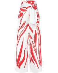 Marianna Déri - Wide-Leg Pants With Botanical Print And Tie Belt - Lyst