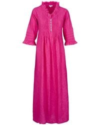 At Last - Cotton Annabel Maxi Dress In Hand Woven Hot Pink - Lyst