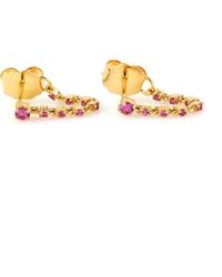 Artisan - Pink Sapphire Gemstone & 14k Yellow Gold In Chain Ear Thread Stud Earrings - Lyst