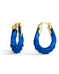Gold & Honey - Sapphire Rope Twist Oval Lucite Birthstone Hoop Earrings - Lyst