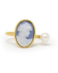Vintouch Italy - Plated Sky Mini Cameo Ring With A Pearl - Lyst