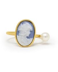 Vintouch Italy - Plated Sky Mini Cameo Ring With A Pearl - Lyst