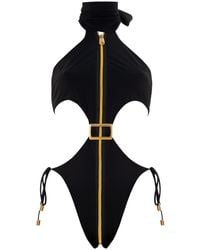 ANTONINIAS - Cynosure Cut-out One-piece Swimwear With Golden Details And Zip In - Lyst
