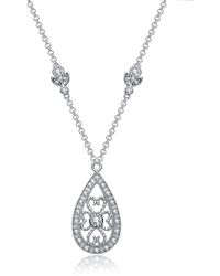 Genevive Jewelry - Sterling Cubic Zirconia Stone Heart Necklace - Lyst