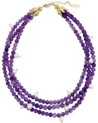 Farra - Multi-Layers Matte Amethyst With Pearls Statement Necklace - Lyst