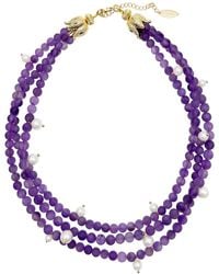 Farra - Multi-Layers Matte Amethyst With Pearls Statement Necklace - Lyst
