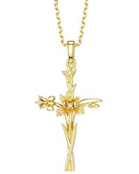 Vanimy - Floral Cross February Iris Birth Flower Necklace - Lyst