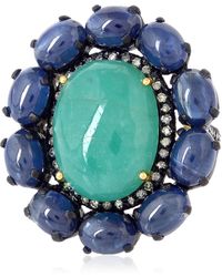 Artisan - Blue Sapphire & Emerald Pave Diamond With 14k Gold 925 Silver Cocktail Ring - Lyst