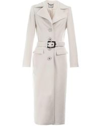Luna Fashion House - Ivory Belted Midi Coat, Linea - Lyst