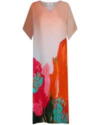 DHARA SHETH DUBAI - Coral Mirage Floral Kaftan Maxi Dress With Side Slits - Lyst