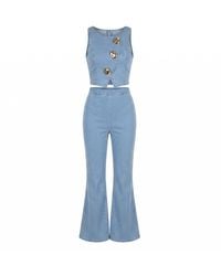Modenaire - Tailored Denim Vest And Wide Leg Trouser Set - Lyst