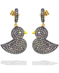 Artisan Diamond 14k Gold 925 Sterling Silver Duck Style Dangle Earrings Jewelry - White