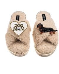Laines London - Neutrals Boucle Slippers With Dog Mum/Mom & & Tan Dachshund Brooches - Lyst