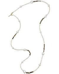Farra - Baroque Freshwater Pearls With Heart Tiger-Eye Stone Long Necklace - Lyst