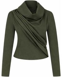 Maan Istanbul - Draped Cowl Neck Long Sleeve Top Khaki Blouse - Lyst