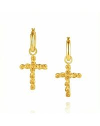 Unaloe - Plated Cross Hoop Earrings – Rose Detail Drop Design – Handmade Italian Jewelry For - Lyst