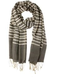 Saachi - Camille Striped Lightweight Printed Scarf With Fringe - Lyst