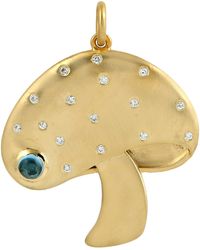 Artisan - Solid Yellow Gold & Bezel Set Natural Diamond With Blue Topaz In Mushroom Pendant - Lyst