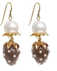 Farra - Freshwater Pearls With Glass Strawberry Dangle Earrings - Lyst