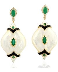 Artisan - 18K Emerald, Mother Of Pearl, Diamond & Enamel Drop Earrings - Lyst