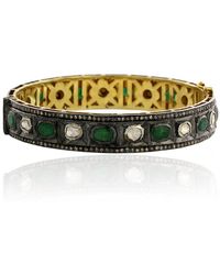 Artisan - 18k Gold 925 Silver With Natural Emerald & Uncut Diamond Victorian Bangle - Lyst