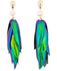 Oana Savu - Beetle Wings Metallic Earrings Freshwater Pearls Drop Ear Studs - Lyst