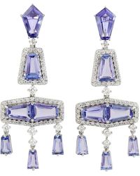 Artisan - Affinity Baguette Tanzanite & Natural Pave Diamond In 18k White Gold Dangle Earrings - Lyst
