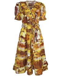 Lalipop Design - Abstract Floral Stretch Cotton Midi Dress - Lyst