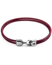 Anchor and Crew - Bordeaux Red Cromer Silver & Round Leather Bracelet - Lyst