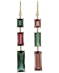 Artisan - 18k Yellow Gold In Multi Baguette Tourmaline & Pave Diamond Dangle Earrings - Lyst