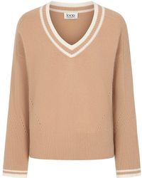 Loop Cashmere - Neutrals Striped Tipped V Neck Lofty Sweater - Lyst