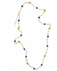 Farra - Lapis And Colorful Gemstone With Freshwater Pearl Station Long Necklace - Lyst