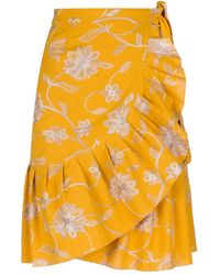 Conquista - Mustard Embroidered Floral Wrap Ruffle Skirt - Lyst