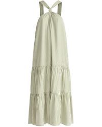 Paisie - Tiered Halterneck Maxi Dress In Green & White - Lyst