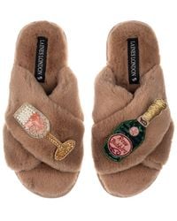 Laines London - Neutrals Classic Laines Slippers With Champagne & Glass Brooches - Lyst