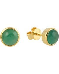 Artisan - Yellow Gold Natural Emerald Stud Earrings Handmade - Lyst