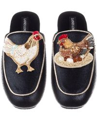Laines London - Classic Mules With Chicken & Hen On Nest Brooches - Lyst